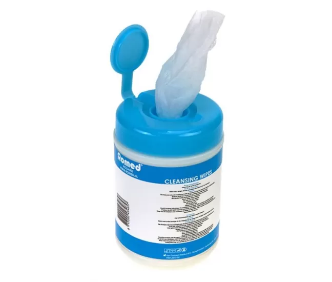 Non-woven (thermbond) impregnated cleansing wipes in a dispenser