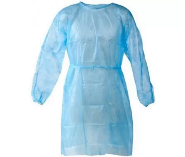 Одноразовые нестерильные халаты синего цвета с резиновой манжетой (упаковка на 10 штук. Цена за 1 штуку.)