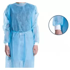 Одноразовые нестерильные платья синего цвета с эластичной манжетой (упаковка на 10 штук. Цена за 1 штуку.)