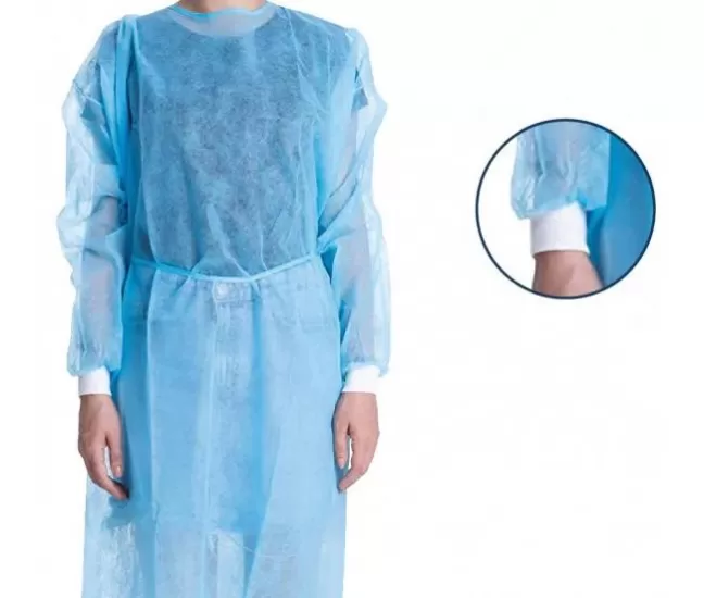 Vienreizlietojamie nesterilie halāti zili ar elastīgu aproci (Iepakojums 10 gab. Cena ir par 1 gab.)