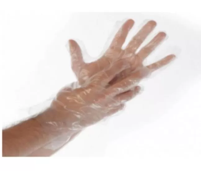Полиэтиленовые прозрачные перчатки, нестерильные, 100 штук.