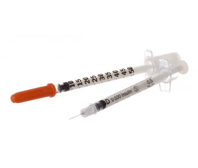 Insulīna šļirces ar fiksētu adatu 30G, sterilas, 0,5 ml, 100 gab.