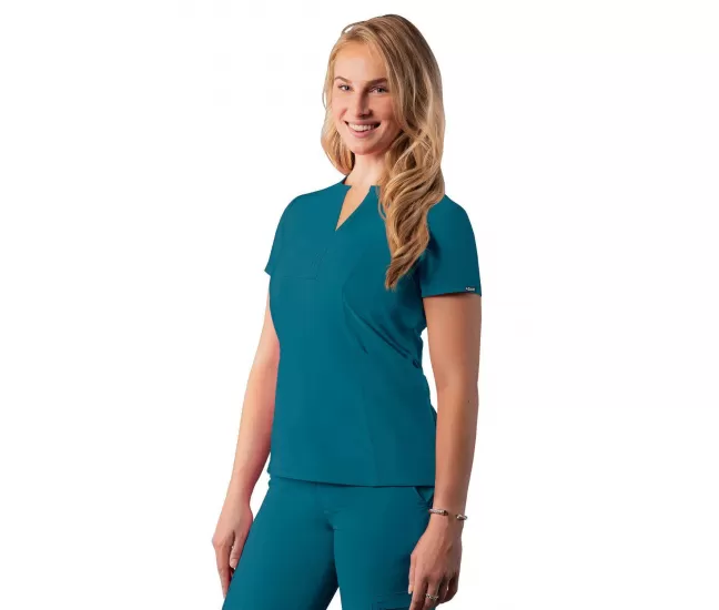 Notched V-neck Top A6002 Caribbean Blue
