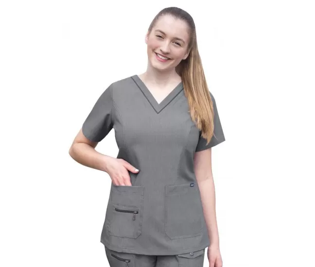 Women's Elevated V-neck Scrub Top P4212 Heather Grey