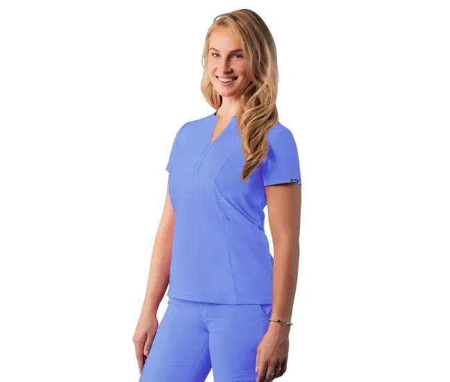 Notched V-neck Top A6002 Ceil Blue