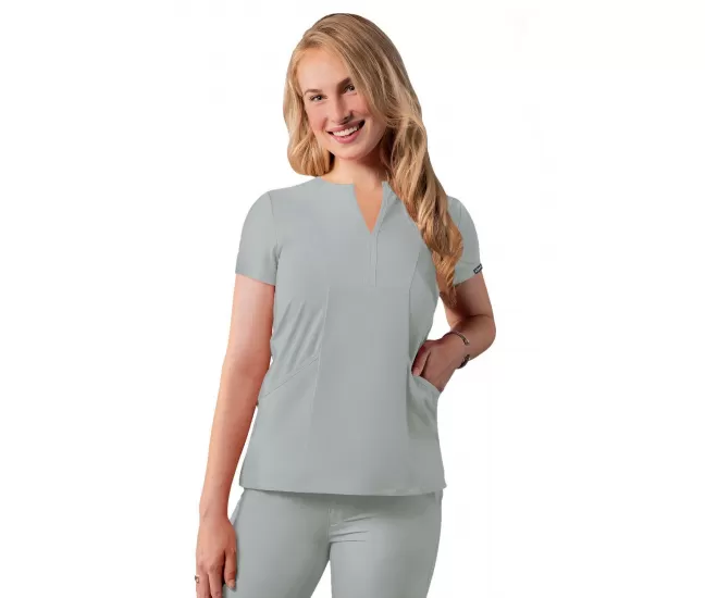 Notched V-neck Top A6002 Silver Gray