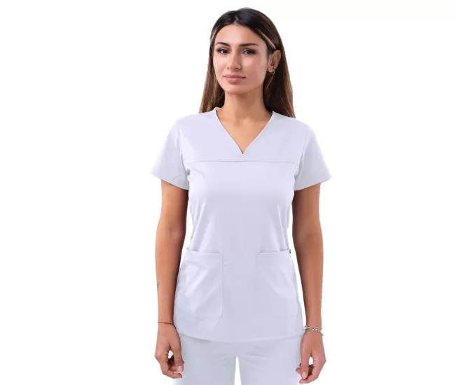 Women’s Sweetheart V-neck Scrub Top P4210 White