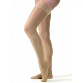 Medical thigh high compression stockings with sensitive band, thin, covering the toes, JOBST UltraSheer