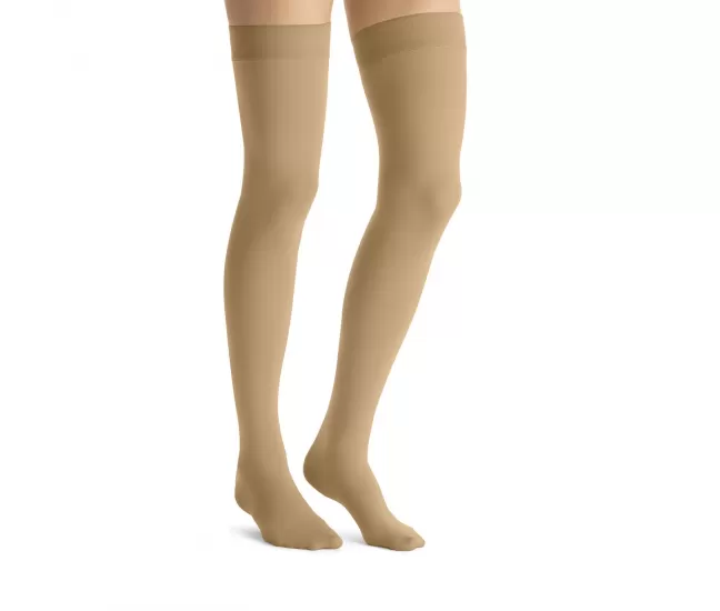 Medical compression stockings, thigh high, with silicone band, covering the toes, CCL1, JOBST Opaque