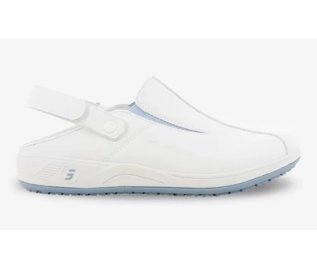 Microfiber working clogs CARINNE, white light blue