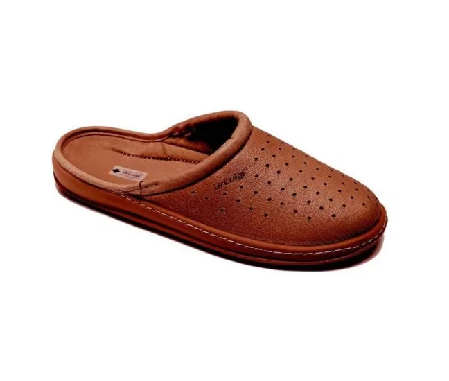 Orthopedic leather closed slippers Dr. Luigi, brown