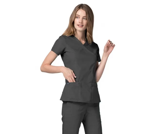 Double Stiched Mock Wrap Top 2638 Pewter