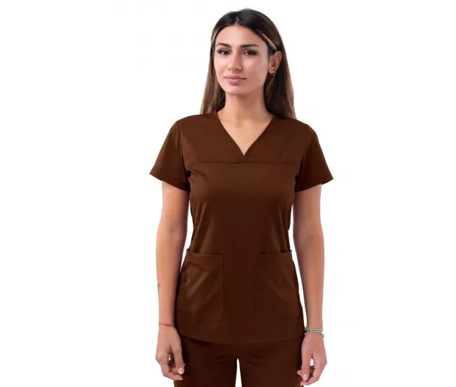 Медицинская блузка P4210 кофейного цвета