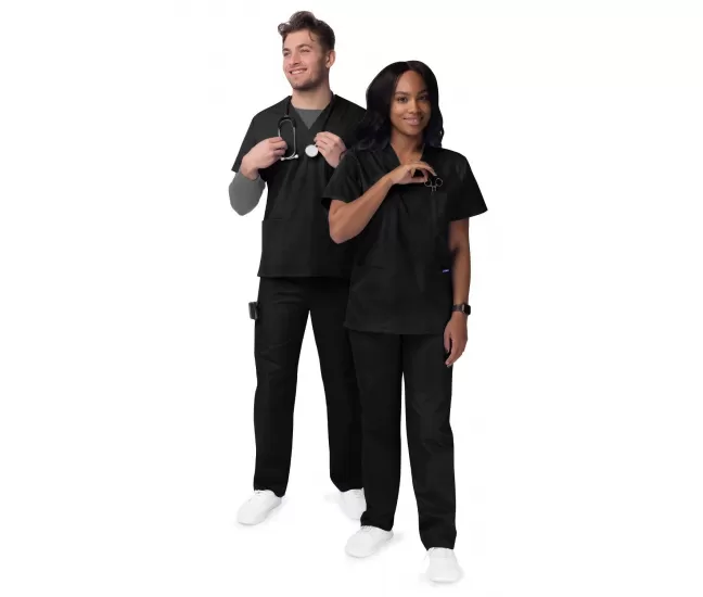 Unisex V-Neck/Drawstring Pant Scrub Set S8400 Black