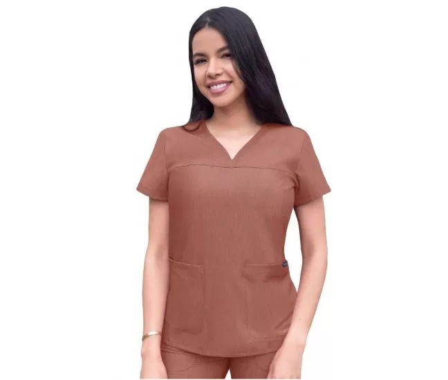 Women’s Sweetheart V-neck Scrub Top P4210 Heather Coffee brown