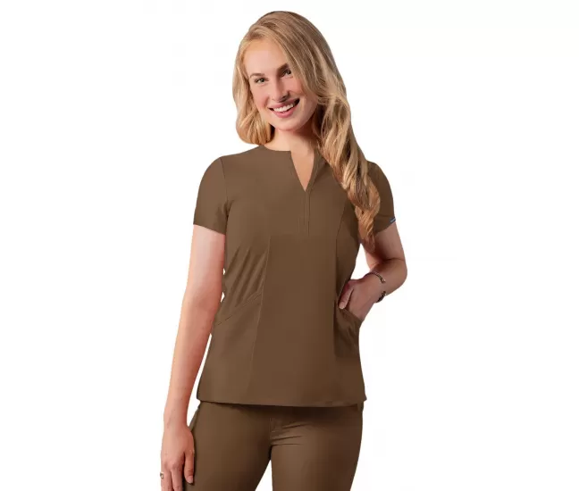 Notched V-neck Top A6002 Mocha Quartz