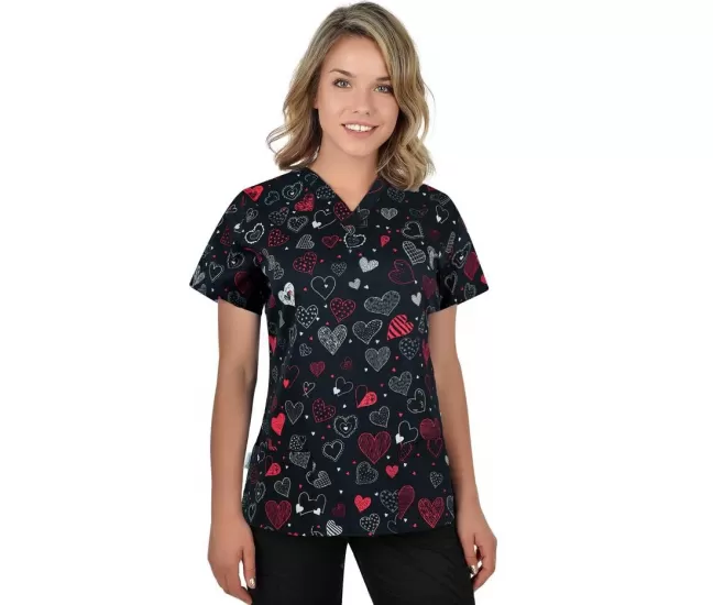 Scrub top BAMBINA, Black Hearts
