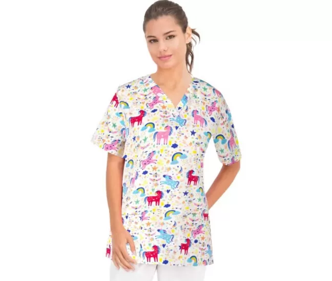 Scrub top BAMBINA, White Unicorns
