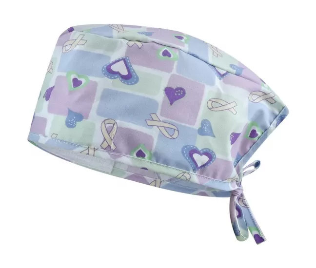 Medicīniskā cepure ADRIANA, violeta ar sirsniņām un lentītēm