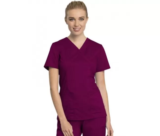 Медицинская женская блузка WWE775AB темно-красного (винного) цвета