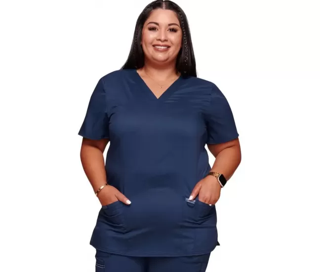 Cherokee Women's Revolution 3-Pocket V-Neck Top WWE620 Navy