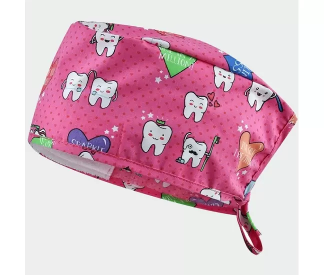 Медицинская шапочка ADRIANA, розовая с зубами