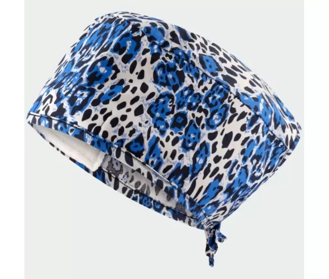ADRIANA Surgical Cap, blue with leopards