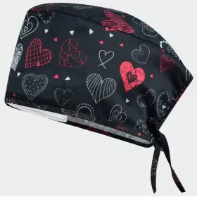 ADRIANA Surgical Cap, black with dark hearts