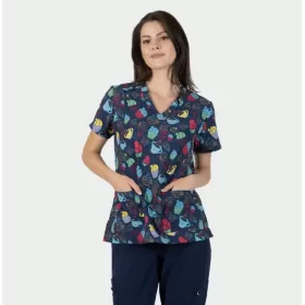 Women's Medical tunic ISABELLA, blue with cup cake Women's Medical tunic ISABELLA, blue with cup cake