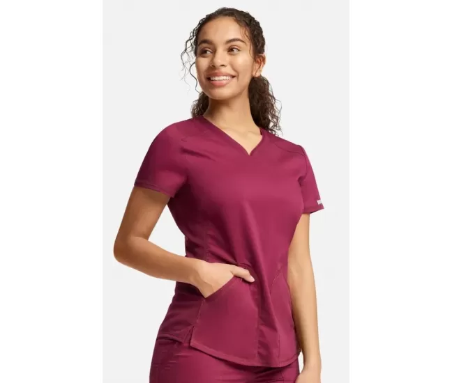 Women's V-Neck Solid Scrub Top WW601 Wine