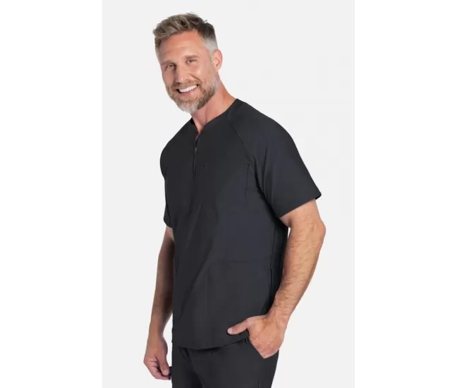 Men's Quarter Zip Henley Scrub Top CK812 Pewter