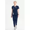 Women's Zip Front Round Neck Solid Scrub Top CK810A Navy