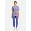 Медицинская женская блуза CK856 белая с фиолетовыми цветочными мотивами
