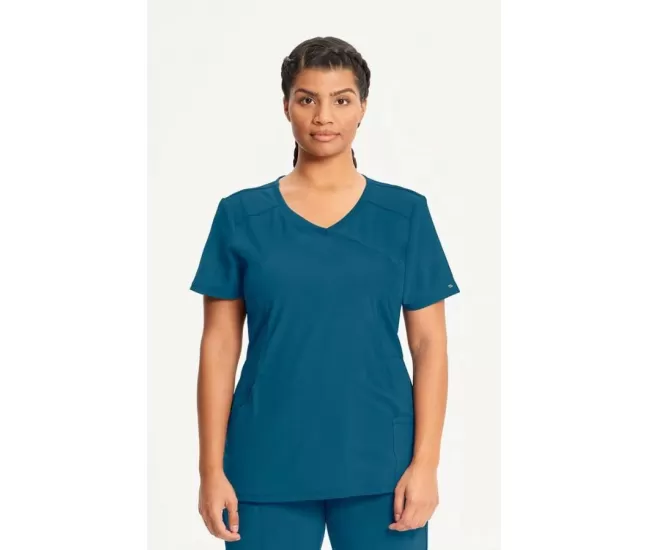 Women's Mock Wrap Solid Scrub Top 2625A Caribbean Blue
