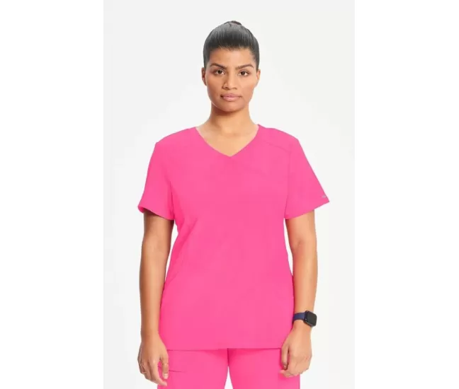 Women's Mock Wrap Solid Scrub Top 2625A Carmine Pink