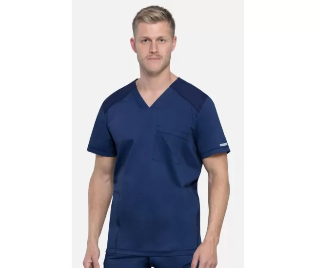 Men's V-Neck Solid Scrub Top WW603 Navy