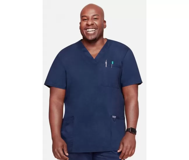 Men's V-Neck Utility Solid Scrub Top WW670 Navy
