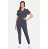 Women's Zip Front Round Neck Solid Scrub Top CK810A Pewter