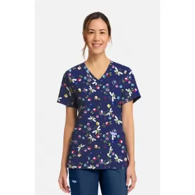 Women's Bumble Bee Bloom Print Scrub Top CK856 Bumble Bee Bloom