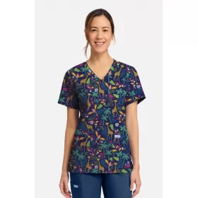 Women's Bumble Bee Bloom Print Scrub Top CK856 Jungle Jive