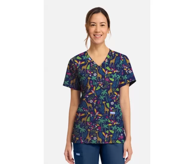 Women's Bumble Bee Bloom Print Scrub Top CK856 Jungle Jive