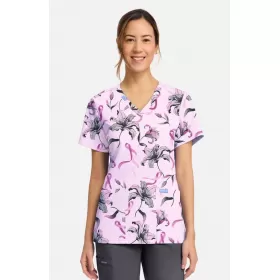 Women's Bumble Bee Bloom Print Scrub Top CK856 Loving Lilies