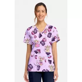 Медицинская женская блуза CK856 нежно-фиолетовая с мотивами мышек