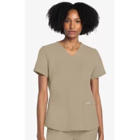 Women's 3-Pocket V-Neck Shirttail Scrub Top CK961A Khaki