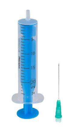Šļirces, 2 gab., ar spraudņa savienotāju, 21G adata, sterilas, 20 ml, 80 gab.