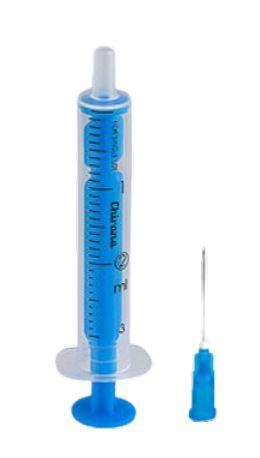 Šļirces, 2 gab., ar spraudņa savienotāju, 23G adata, sterilas, 2 ml, 100 gab.