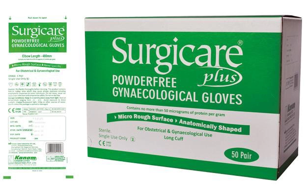 Gynaecological latex gloves, sterile, powder free, Surgicare plus