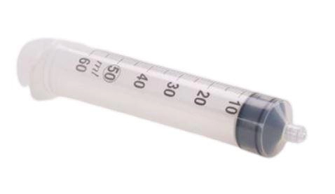 Šļirce, 3 gab., ar skrūvju savienojumu, bez adatas, sterila, 50 ml ar pagarinātu gradāciju līdz 60 ml, 1 gab